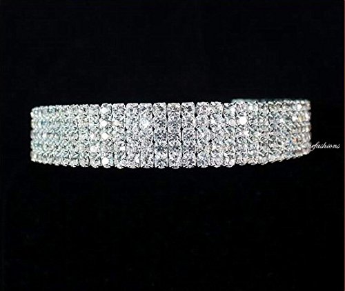 Janefashions 5-Row Five Rows Clear White Austrian Rhinestone Crystal Choker Collar Necklace Dance Party Jewelry Wedding Prom N060 Silver #TOP2