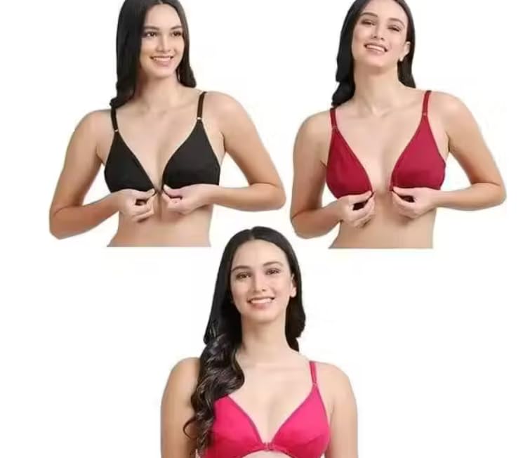 Women's Nursing Bra with Front Opening, Cotton Blend,Adjustable Straps, Wire-Free, Full Coverage, B Cup (in, Numeric, 38, B, muilti2)-image-4