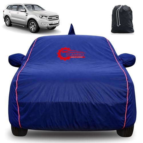 Image of 100% Waterproof Car Cover for Ford Endeavor 2003-2010 Model | All-Weather, Dustproof & UV Protection | Heavy-Duty 3-Layer Fabric | Custom Fit with Mirror & Antenna Pocket | Navy Blue