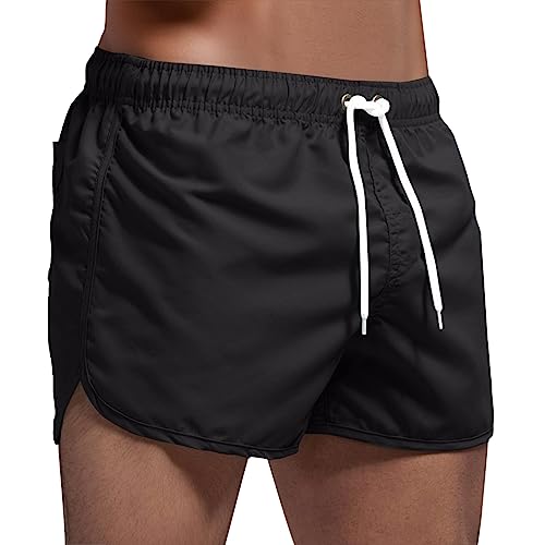 Uomo Costumi da Bagno Maschili Short Mare Shorts Costume a Pantaloncino Pantaloncini Calzoncini da Spiaggia con Tasche Fodera in Rete Pantaloncini Mare Uomo per la Spiaggia, la Piscina e Il (Black, M)