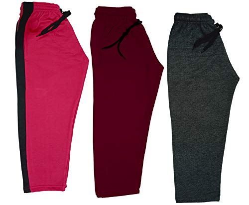 Image of IndiWeaves Kids Unisex Solid Fleece Warm Track Pants Winter Lower for Boys & Girls (Dark Grey; Maroon; Magenta; 3-4 Years) Pack of 3