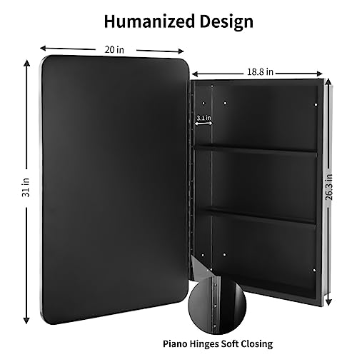 Image of Movo Medicine Cabinet with Mirror, 20 Inch x 31 Inch Metal Framed Bathroom Mirror Medicine Cabinet Rectangle Tilting Beveled Vanity Mirrors Recess or Surface Mount Installation Chrome