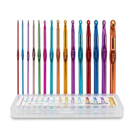 Barpre 15-Piece Aluminium Crochet Hooks Set (2.0mm - 12.0mm) Complete Multicoloured Crochet Needles with Storage Case All-in-One Starter Kit for Lace DK Aran & Chunky Yarn Projects