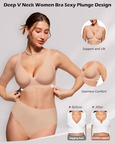 HORISUN Women Wireless Bras Comfortable No Undewire T-Shirt Bra Lightly Padded Seamless Support Bralettes (Skin Nude 40D) — view 2