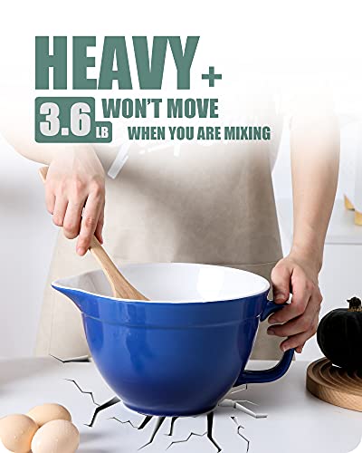 Lareina Mixing Bowl With Handle, Ceramic Batter Bowl With Handle And Pour Spout, 2.75 Quart Lead-Free Serving Bowl For Kitchen, Microwave & Dishwasher Safe, Blue #TOP4