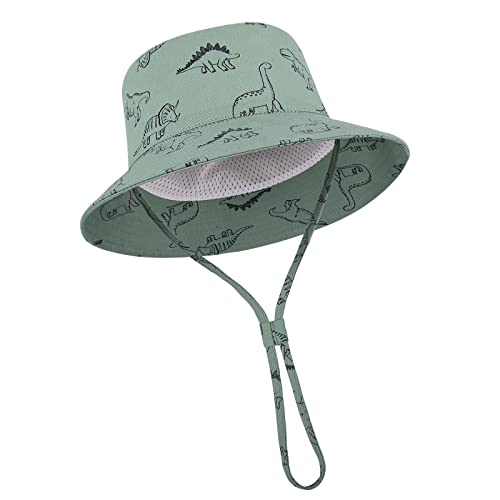 TOMEEK Chapeau de Soleil Bébé Bob Chapeau Garçons Filles Enfants Chapeau Seau d'été UPF 50+ Casquette de Plage Pliable avec Mentonnière Réglable et Large Bord, Vert, Taille M