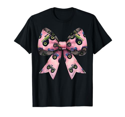 Coquette Bow Monster Truck Mothers Day Modello Rosa Mamma Ragazza Maglietta