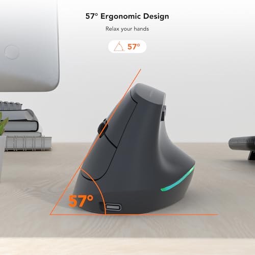 Image of KYSONA Wireless Ergonomic Mouse, Vertical Mouse, Bluetooth Ergo Mouse, Quiet Click, 5 Level Adjustable DPI(800 /1200 /2400 /2400 /4000), Rechargeable 2.4G Mice Computer, PC, Mac, Laptop, Black