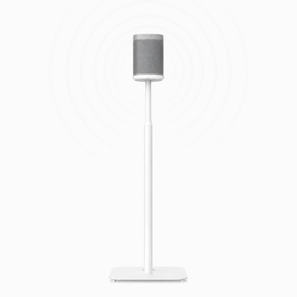 PureMounts® Pied d'enceinte réglable en Hauteur pour SONOS One®, SONOS One SL®, capacité de Charge 3 kg, Distance au Mur 25 cm, Acier et Aluminium, Blanc