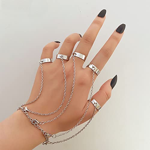 Ifkm Vintage Silver Chain Finger Rings Bracelet, Gothic Punk Emo Cross Cool Simple Rings, Adjustable Statement Stackable Rings For Boy Girls Wen Women #TOP3