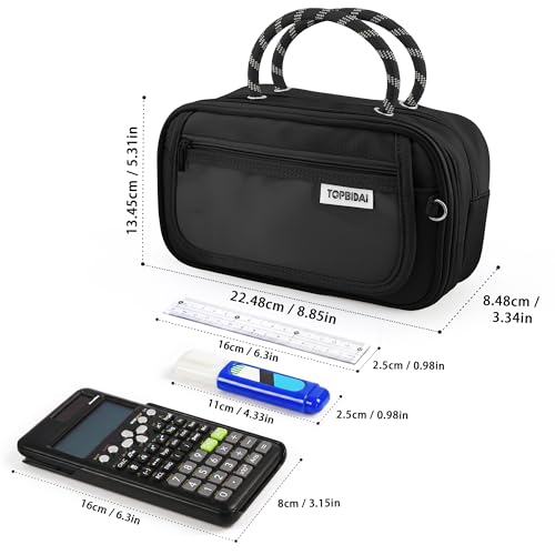 Image of TOPBIDAI Large Pencil Case Pouch School Supplies for Girls Boy Women Men | Big Pencil Bag with 5 Compartments, Easy Grip Handle, Office College School Pencil Box