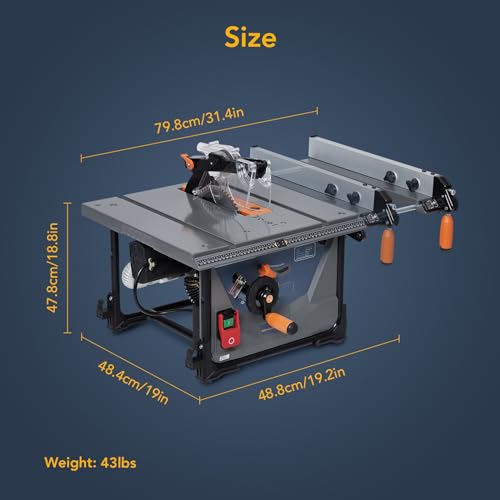 Table Saw for Jobsite 98% Vacuuming Rate, CuisinAid 8.5 inch Table Saw 5000RPM Cutting Speed, 2000W,15A Table Saw with Low Noise for DIY Woodworking and Furniture Making - Thumbnail 7