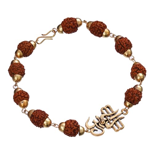 Image of ecraftindia Rudraksha Om Trishul Rakhi Gift Set for Brother | Designer Rudraksha Rakhi with Best Bro Ever Fridge Magnet, Brother Sister Showpiece & Roli Chawal | Raksha Bandhan Gift Combo