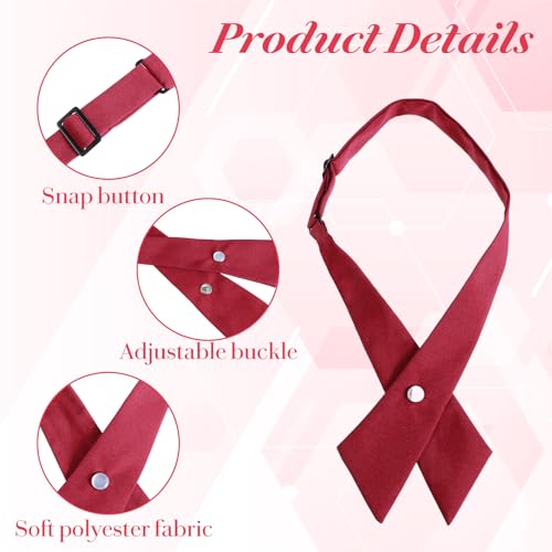 TIESOME 3Pcs Adjustable Cross Bow Tie, French School Uniform Necktie for Men Women (Burgundy)