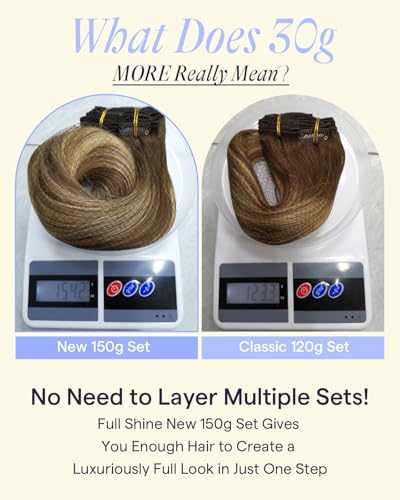 Image of Full Shine Balayage Clip in Hair Extensions, Medium Brown to Honey Blonde | Thick Human Hair Clip in Extensions, Invisible Weft Full Head Hair, 24 Inch 150g 7Pcs, Long Layered Styles, Dense Hair