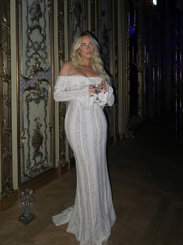 Women's lace Off The Shoulder Evening Dress 2024 Black Mermaid Cocktail Wedding Party Maxi Dress3