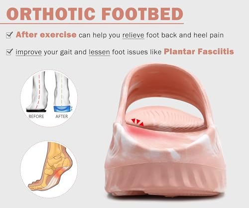 Image of KuaiLu Womens Recovery Sandals With Comfortable Plantar Fasciitis Support,Ladies Orthotic Open Toe Sport Slides Thick Cushion Reduces Stress on Feet,Joints & Back Post-Exercise