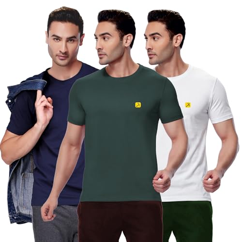 Image of AMUL COMFY Men's Cotton Plain Round Neck Half Sleeve Casual T-Shirts