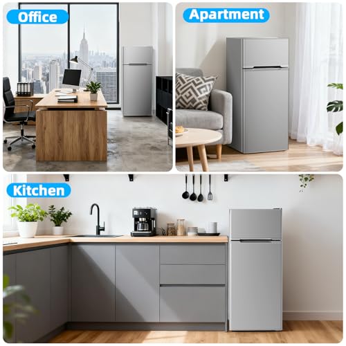 Image of Antarctic Star 4.5 Cu.Ft Compact Refrigerator,Mini Fridge With Freezer,Double Door,Adjustable Removable Glass Shelves for Dorm,Office,Kitchen,GREY