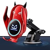 スマホホルダー 車【2025年最新強化版】 Fudia 可愛い 車載 スマホスタンド 15W急速 ワイヤレス充電 自動開閉 360°回転 改良吸盤＆エアコン対応 片手操作 安定性 耐久性強化 Qi認証 iPhone/Android対応 光るデザイン ハロウィン 悪魔 赤
