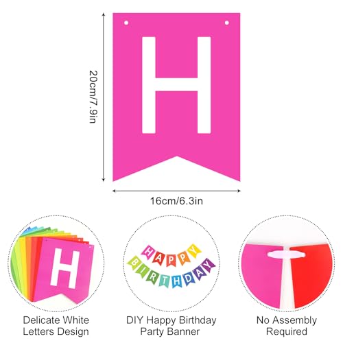 Image of Happy Birthday Banner Sign, Birthday Garland Wall Door Hanging Banners Flag for Women Men Boys Girls Party Backdrop Decorations, Personalized Name Banner White Letters Colorful