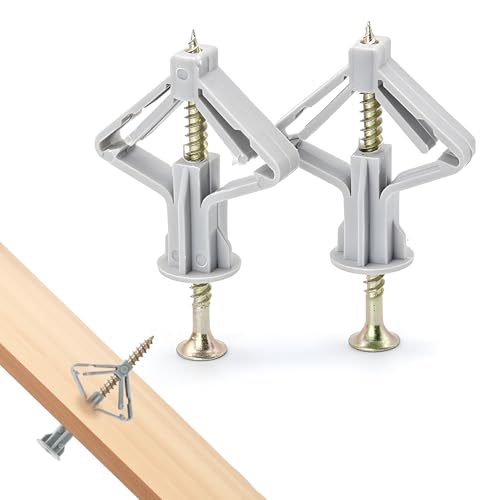 100 Stück Butterfly Hohlraumdübel Set für Trockenbau，Gipskartondübel mit selbstbohrenden Schrauben 50mm，Ideal für Gipskartonplatten, Faserplatten und Hohlraumwände (50 Dübel + 50 Schrauben)