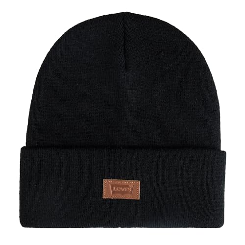 Levi's Unisex-Erwachsene Klassische warme Winter-Strickmütze mit Fleece gefüttert für Damen und Herren Beanie-Mütze, Schwarzes Etikett, Einheitsgröße