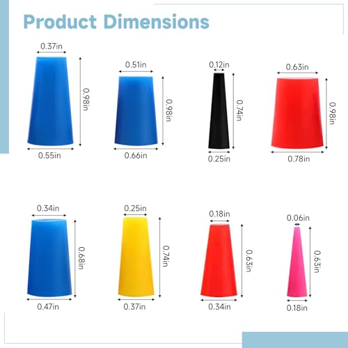 Image of Silicone Tapered Plugs 100 Pack, Multi Color Rubber End Caps, Protective Finishing Caps with Storage Box, 8 Sizes Cone Shaped Tips for Crafts Tools Equipment Protection