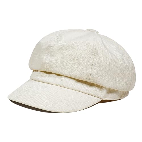 PivotWing Hats for Women Breathable Comfortable Beret Soft Daily Womens Hats Vintage Casual Fashion Newsboy Hat Cotton Linen Fashionable Irish Paperboy Baker Boy Cap Cabbie Berets, Beige 7