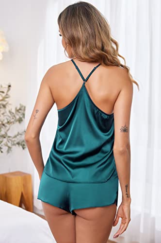 Image of Ekouaer Silky Women Pajamas Set Satin Cami Top & Shorts Lingerie Pjs | 2 Piece Silk Nightwear Soft Camisole Sleepwear for Home, Daily Wear, Wedding, Party, Date Nights