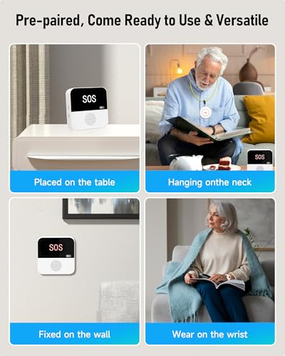 PILSAMAS WiFi Caregiver Pager Wireless Call Button with App Alert, Medical Alert Systems for Seniors No Monthly Fee- 2 Caregiver Call Button + Wristband Panic Button, Alert Button for Seniors at Home