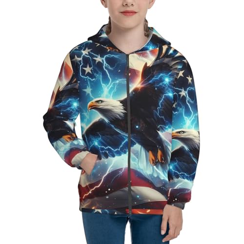 American Flag Eagle 3 Kids Pullover Hoodies Boys Zip Up Sweatshirts Girls Athletic Clothes with Pocket3