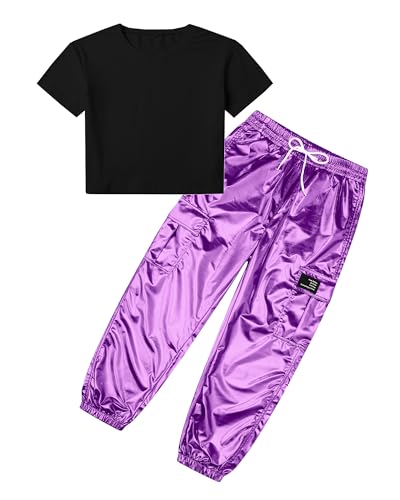 Image of SANGTREE Girls' 2 Piece Outfits T-Shirt and Drawstring Cargo Jogger Pants Clothing Set, 4-14 Years