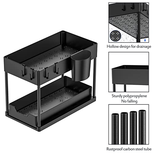 Puricon 2 Pack Under Sink Organizers And Storage Pull Out Sliding Drawer, 2 Tier Multi-Purpose Kitchen Under The Sink Organizer Under Bathroom Sink Shelf Storage Rack For Countertop Laundry -Black #TOP6