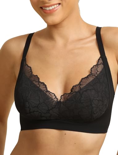 COMFELIE Wireless Bralettes Unlined Seamless Bra Comfy Everday Bra with Support Black L