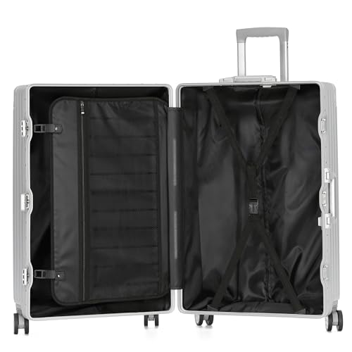 Zurich Maleta XL de 75 cm, marco de aluminio rígido, maleta de viaje, maleta con ruedas, con 4 ruedas y doble cierre TSA de 94 L, plata, 75.5x48.5x29.5 cm, moderno - imagen 4