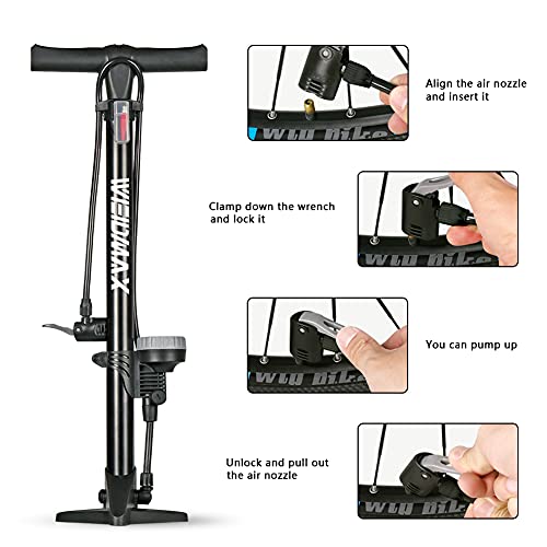 Bike Pump, WEIDMAX Ergonomic Bike Floor Pump Track Pump Bicycle Tire Air Pump Portable Inflator Pump with Gauge & Smart… - Image 7