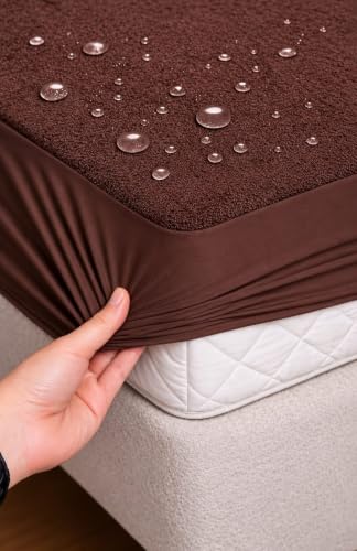 Image of Waterproof Mattress Protector 4x6 Feet (48x72inch) | Elastic Fitted Bedsheet | Soft & Durable Gadda Cover Dustproof By Bharat Griha BG16 (Brown, Single 48x72 inch (4x6ft), Mattress Cover)