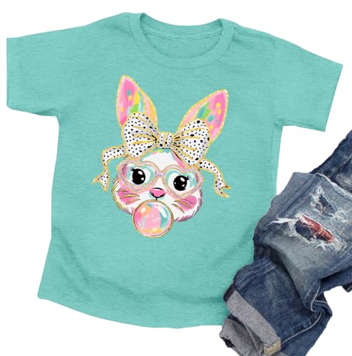 Image of LAZYCHILD Kids Easter Shirt Girls Happy Easter Shirts Rabbit Graphic Long Sleeve Striped Tee Tops 5-14 Years