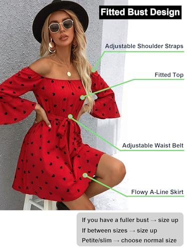 Image of Off Shoulder Ruffle Dress for Women, A-Line Mini Dress with Belt, Fitted Bust Summer Wedding Guest Dress