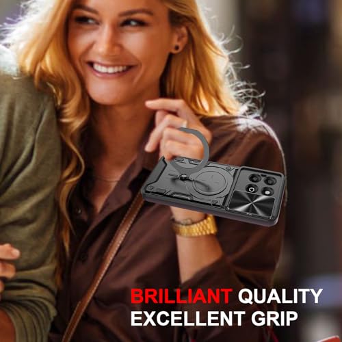 XRCS for Honor X6B Case,with Camera Lens Cover Slider 1Pack Screen Protectors Magnetic Kickstand Protective Case Heavy Duty Rugged Cell Phone Protective Cover Black - Image 6