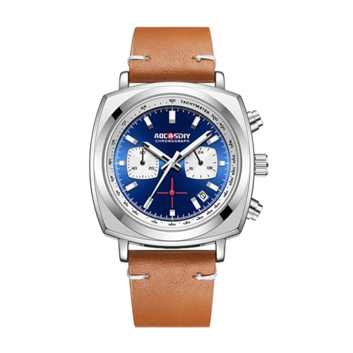 Montre Multifonction À Quartz For Homme, Idéale For Les Sports De Plein Air, Avec Cadran Lumineux, Étanche Et Bracelet En Cuir.(Silver)