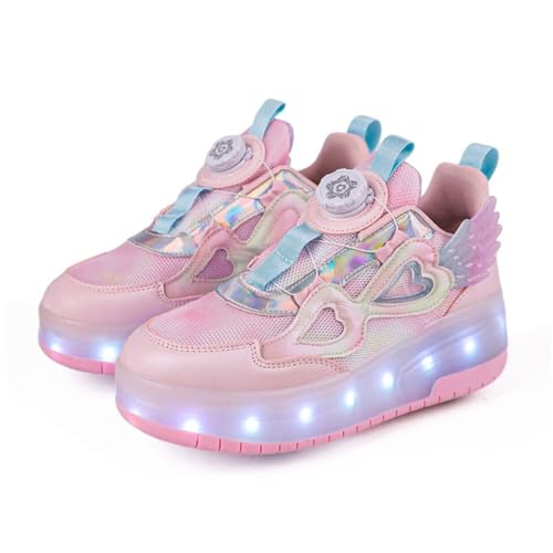 Mateju Zapatos con Ruedas para Niñas, Patines con Dos Ruedas Retráctil, Zapatillas Brillantes Moda Zapatillas de Skateboarding Zapatillas Deportivas al Aire Libre