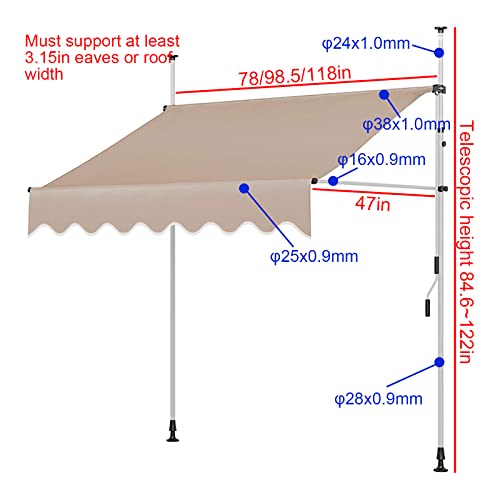 Traglo Manual Retractable Awning Sun Shade Shelter Polyester Made Outdoor Canopy Adjustable Pergola Shade Cover With Uv Protection And Easy Crank Opening For Patio Deck 78In Whiteframe-Beige #TOP5