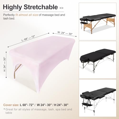 Image of 2-Piece Spa Bed Cover Professional Lash Bed Cover Stretchy Massage Table Cover Beauty Bed Protective Topper, Excellent for Lash Extension, Spa, Massage, Beauty Salon, Wax, Tattoo (Pink)