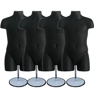 4 Pack Black Child Mannequin Torso, Dress Form Hollow Back Body, with Metal Stand for Table Top or Hanging for Size 5T-7