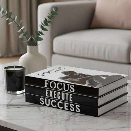 Motivational Desk Décor Set of 3 Decorative Books for Modern Home Office Decor Shelf Aesthetic Black & White Faux/Fake Books for Decoration Minimalist Book Box for Coffee Table Bookshelf TV Stand