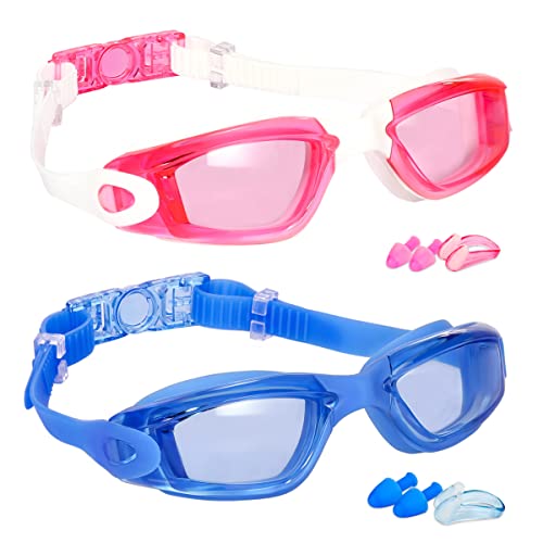 EWPJDK Swim Goggles 2 Pack Anti Fog No Leaking for Adults (Blue & Pink)
