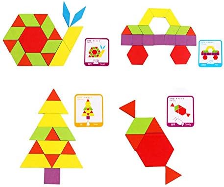 Max-Cool 155 Pcs Wooden Pattern Blocks Set Geometric Shape Puzzle Kindergarten Classic Educational Montessori Tangram Toys for Kids Ages 3-8 with 24 Pcs Design Cards 3 41NcWIPwwoL. AC