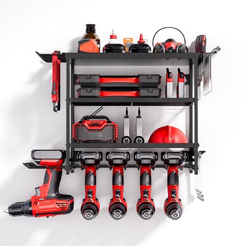 Dixiao 4 Layer Wall Mount Power Tool Organizer, Tool Utility Racks Power Tools Organizer Storage Shelf, Hand Tools Storage Shelves, Garage Storage Shelves, Workshop Heavy Duty Storage Racks